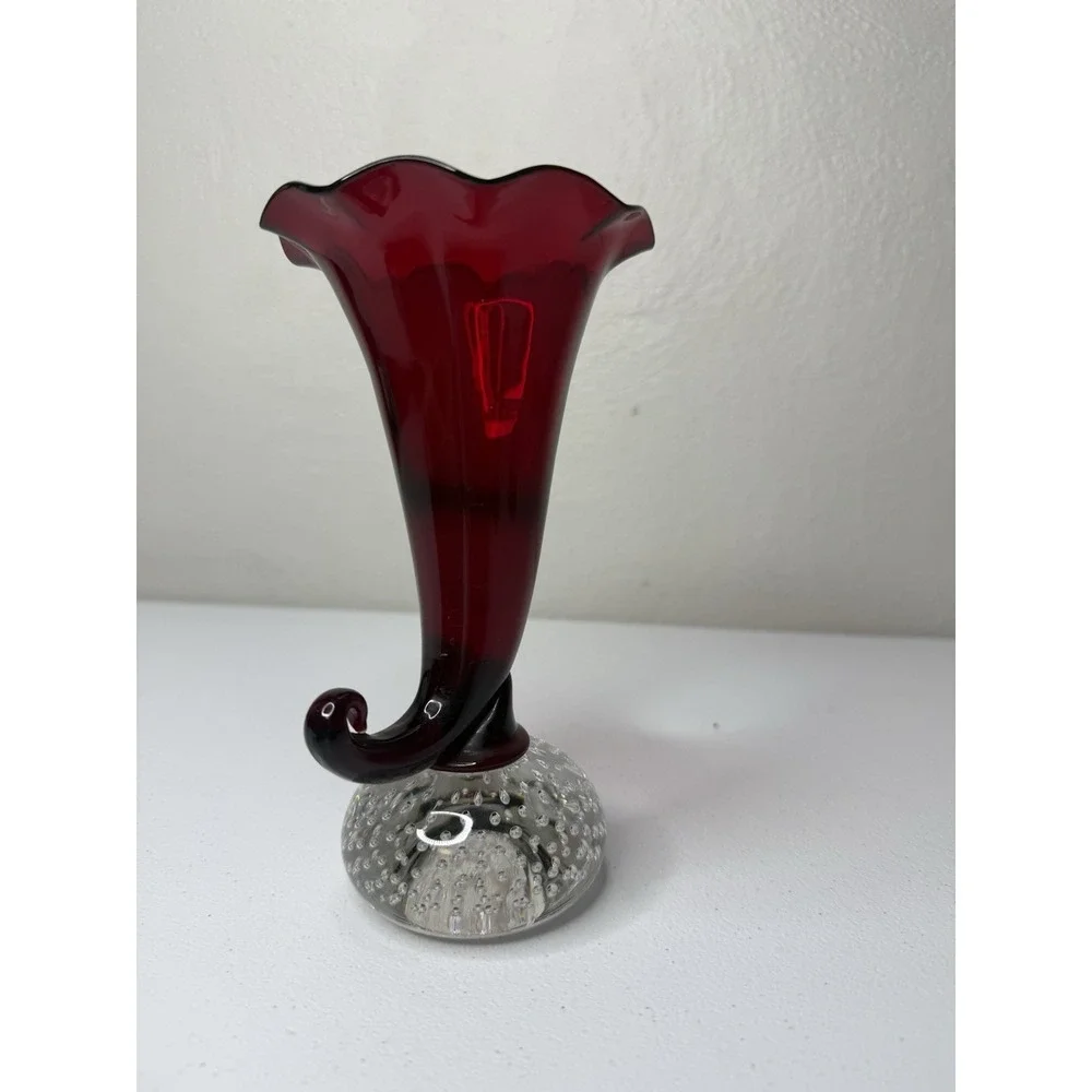 Pairpoint Ruby Vase Crystal Bubble Ball Connector Cadmium Glow